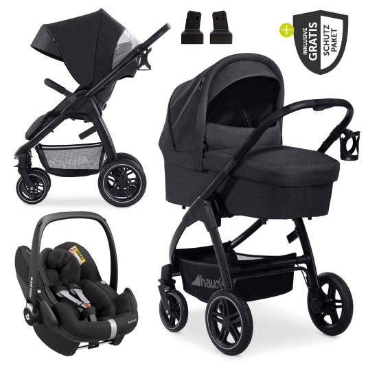 Hauck Set di passeggini 3in1 Saturn R Trio Set incl. Maxi-Cosi i-Size Pebble Pro e pacchetto accessori XXL - Nero Melange