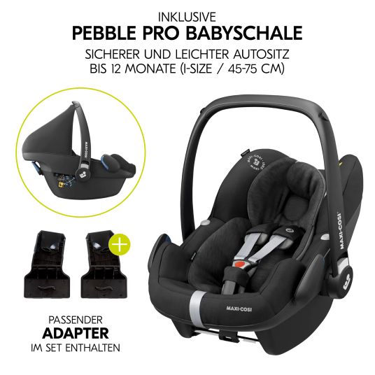 Hauck Set di passeggini 3in1 Saturn R Trio Set incl. Maxi-Cosi i-Size Pebble Pro e pacchetto accessori XXL - Nero Melange