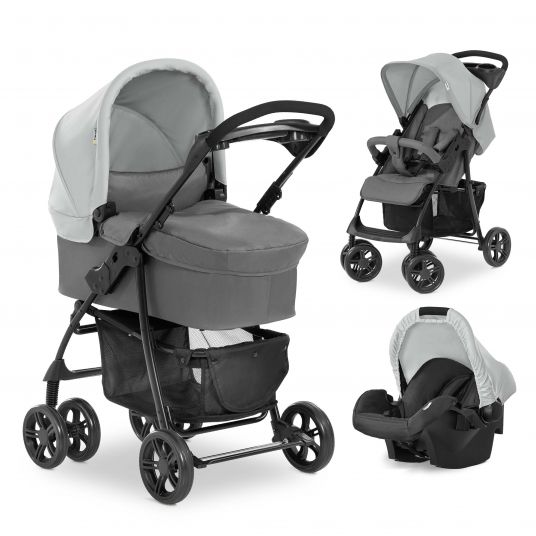 Hauck 3in1 stroller set Shopper Trioset with baby bath, car seat and stroller (up to 25 kg) - Grey