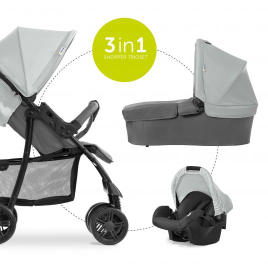 Hauck 3in1 stroller set Shopper Trioset with baby bath, car seat and stroller (up to 25 kg) - Grey