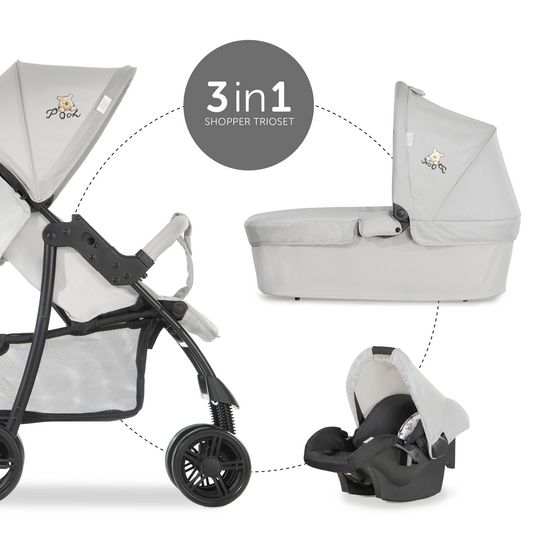Hauck 3in1 Kinderwagen-Set Shopper Trioset mit Babywanne, Autositz und Sportwagen (bis 25 kg) - Pooh Exploring