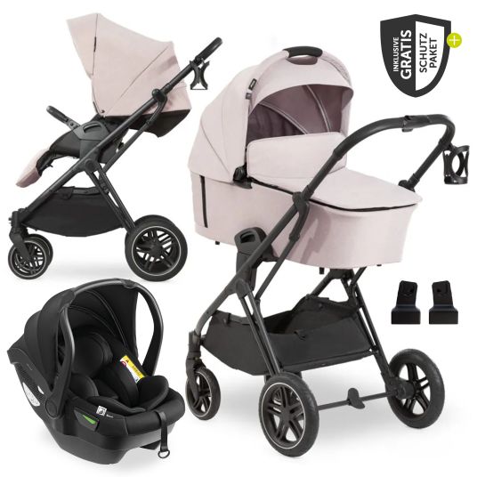 Hauck Set passeggino 3in1 Vision X Trio Set Black - incl. seggiolino auto i-Size Drive N Care e pacchetto accessori XXL - Melange Beige