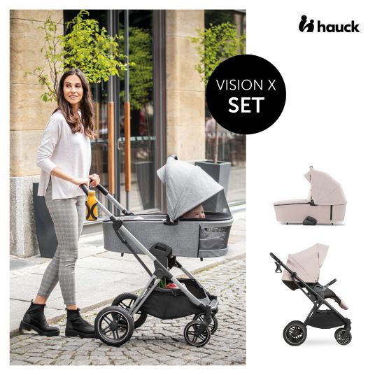 Hauck 3in1 Kinderwagen-Set Vision X Trio Set Black - inkl. i-Size Babyschale Drive N Care & XXL Zubehörpaket - Melange Beige