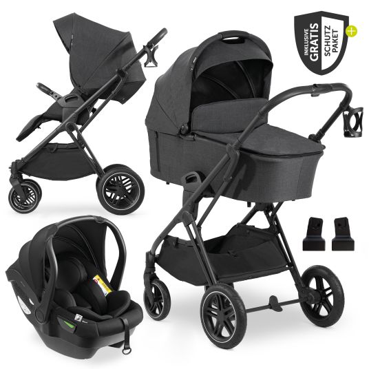 Hauck Set passeggino 3in1 Vision X Trio Set Black - incl. seggiolino auto i-Size Drive N Care e pacchetto accessori XXL - Melange Black