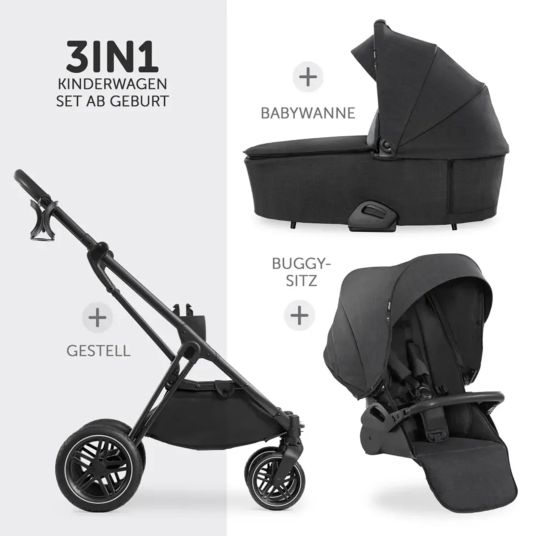 Hauck 3in1 Kinderwagen-Set Vision X Trio Set Black - inkl. i-Size Babyschale Drive N Care & XXL Zubehörpaket - Melange Black