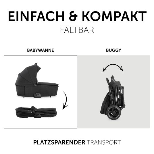 Hauck 3in1 Kinderwagen-Set Vision X Trio Set Black - inkl. i-Size Babyschale Drive N Care & XXL Zubehörpaket - Melange Black