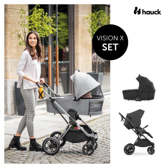 Hauck 3in1 stroller set Vision X Trio Set Black - incl. i-Size infant car seat Drive N Care & XXL accessory pack - Melange Black