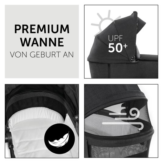 Hauck 3in1 Kinderwagen-Set Vision X Trio Set Black - inkl. i-Size Babyschale Drive N Care & XXL Zubehörpaket - Melange Black