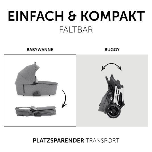 Hauck 3in1 Kinderwagen-Set Vision X Trio Set Black - inkl. i-Size Babyschale Drive N Care & XXL Zubehörpaket - Melange Grey