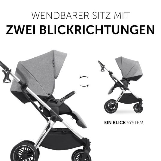 Hauck Set passeggino 3in1 Vision X Trio Set Black - incl. seggiolino auto i-Size Drive N Care e pacchetto accessori XXL - Grigio Melange