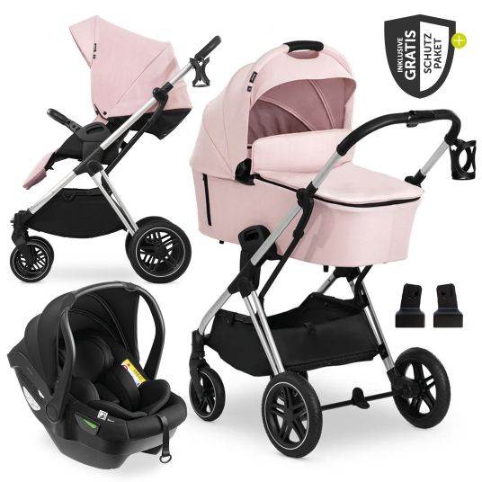 Hauck 3in1 Kinderwagen-Set Vision X Trio Set Black - inkl. i-Size Babyschale Drive N Care & XXL Zubehörpaket - Melange Rose