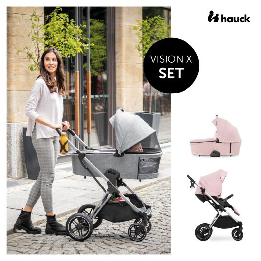 Hauck Set passeggino 3in1 Vision X Trio Set Black - incl. seggiolino auto i-Size Drive N Care e pacchetto accessori XXL - Melange Rose