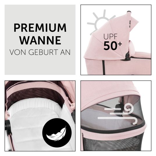 Hauck 3in1 Kinderwagen-Set Vision X Trio Set Black - inkl. i-Size Babyschale Drive N Care & XXL Zubehörpaket - Melange Rose