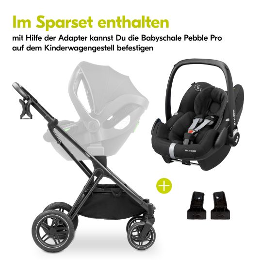 Hauck 3in1 stroller set Vision X Trio Set Black - incl. Maxi-Cosi i-Size Pebble Pro & XXL accessory pack - Melange Beige