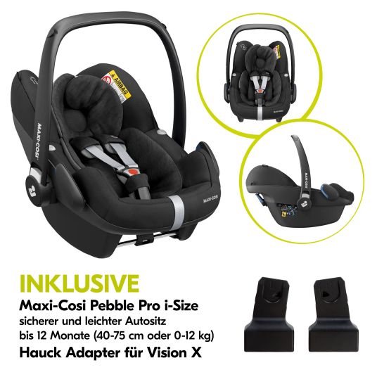 Hauck 3in1 stroller set Vision X Trio Set Black - incl. Maxi-Cosi i-Size Pebble Pro & XXL accessory pack - Melange Beige