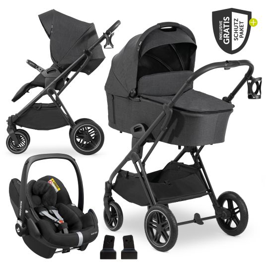 Hauck 3in1 stroller set Vision X Trio Set Black - incl. Maxi-Cosi i-Size Pebble Pro & XXL accessory pack - Melange Black