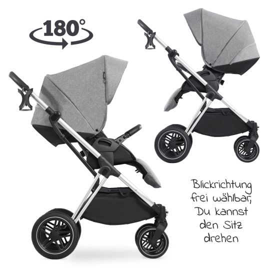 Hauck 4in1 Kinderwagen-Set Vision X Trio Set - inkl. i-Size Babyschale & Isofix Base & XXL Zubehörset - Melange Grey