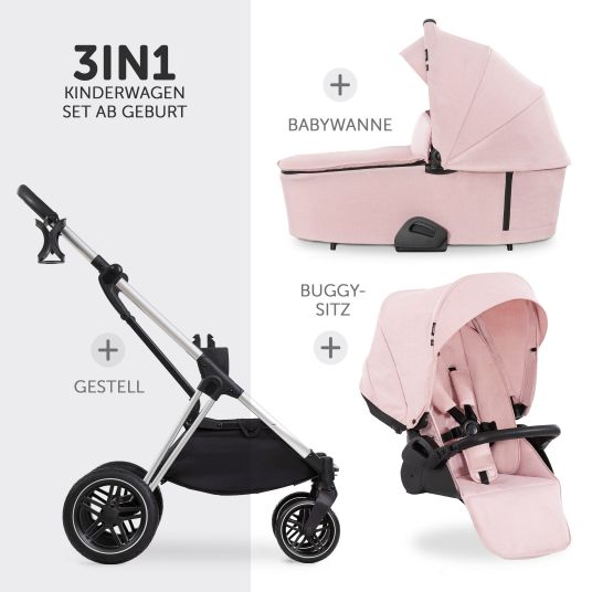 Hauck 4in1 stroller set Vision X Trio Set - incl. i-Size infant car seat & Isofix base & XXL accessory set - Melange Rose
