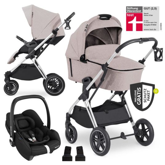 Hauck 3in1 stroller set Vision X Trio Set - incl. Maxi-Cosi i-Size Cabriofix & XXL accessory set - Melange Beige