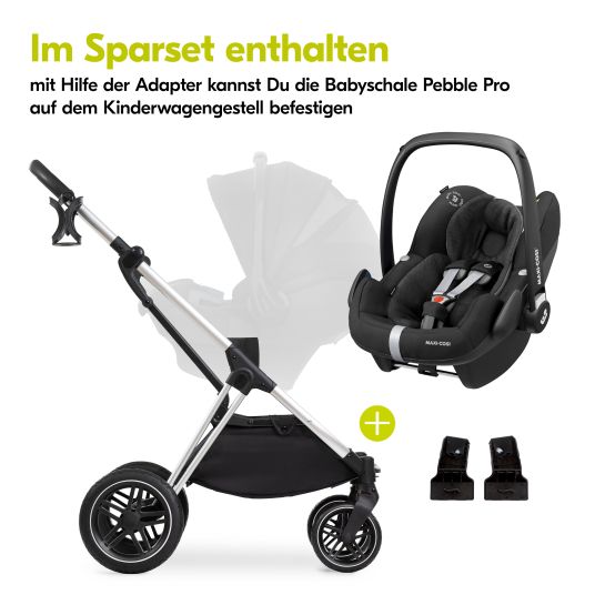 Hauck 3in1 stroller set Vision X Trio Set Silver - incl. Maxi-Cosi i-Size Pebble Pro & XXL accessory pack - Melange Grey