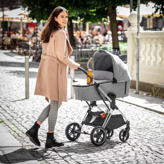 Hauck 3in1 Kinderwagen-Set Vision X Trio Set Silver - inkl. Maxi-Cosi i-Size Pebble Pro & XXL Zubehörpaket - Melange Grey