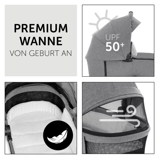 Hauck 3in1 Kinderwagen-Set Vision X Trio Set Silver - inkl. Maxi-Cosi i-Size Pebble Pro & XXL Zubehörpaket - Melange Grey