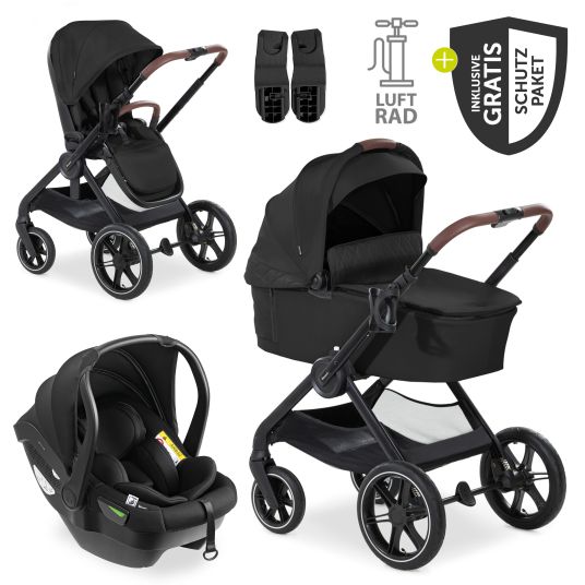 Hauck 3in1 Kinderwagen-Set Walk N Care Air Trio Set inkl. i-Size Babyschale Drive N Care & XXL Zubehörpaket - Black