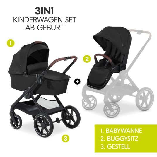 Hauck Set di passeggini 3in1 Walk N Care Air Trio Set con seggiolino auto i-Size Drive N Care e pacchetto accessori XXL - Nero