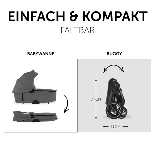 Hauck 3in1 Kinderwagen-Set Walk N Care Air Trio Set inkl. i-Size Babyschale Drive N Care & XXL Zubehörpaket - Dark Grey