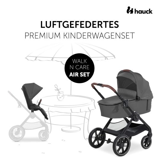 Hauck 3in1 Kinderwagen-Set Walk N Care Air Trio Set inkl. i-Size Babyschale Drive N Care & XXL Zubehörpaket - Dark Grey