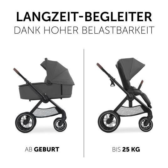 Hauck 3in1 Kinderwagen-Set Walk N Care Air Trio Set inkl. i-Size Babyschale Drive N Care & XXL Zubehörpaket - Dark Grey