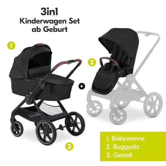 Hauck 3in1 Kinderwagen-Set Walk N Care Air Trio Set inkl. Maxi-Cosi i-Size Cabriofix & XXL Zubehörpaket - Black