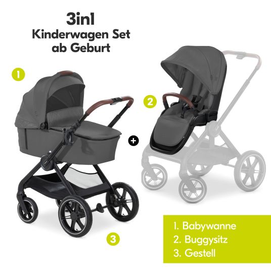 Hauck 3in1 Kinderwagen-Set Walk N Care Air Trio Set inkl. Maxi-Cosi i-Size Cabriofix & XXL Zubehörpaket - Dark Grey