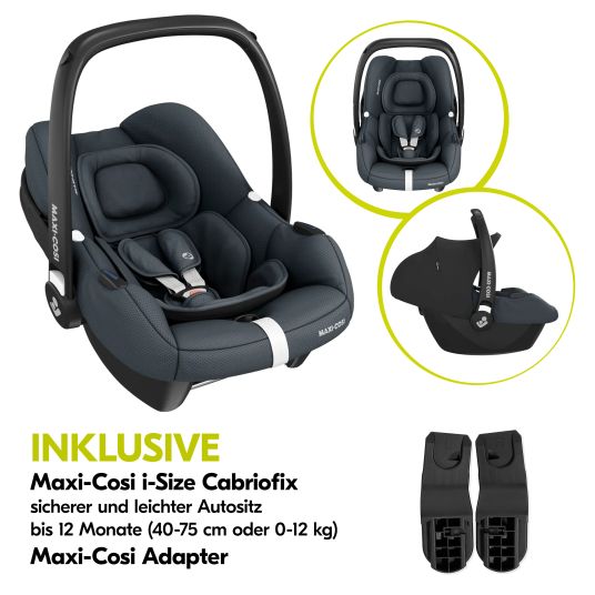 Hauck Set passeggino 3in1 Walk N Care Air Trio Set con Maxi-Cosi i-Size Cabriofix e pacchetto accessori XXL - Grigio scuro