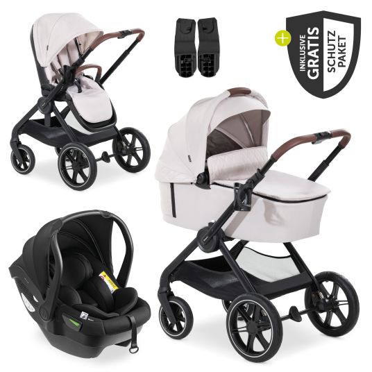 Hauck 3in1 Kinderwagen-Set Walk N Care Trio Set inkl. i-Size Babyschale Drive N Care & XXL Zubehörpaket - Beige