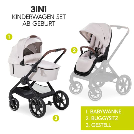 Hauck 3in1 Kinderwagen-Set Walk N Care Trio Set inkl. i-Size Babyschale Drive N Care & XXL Zubehörpaket - Beige