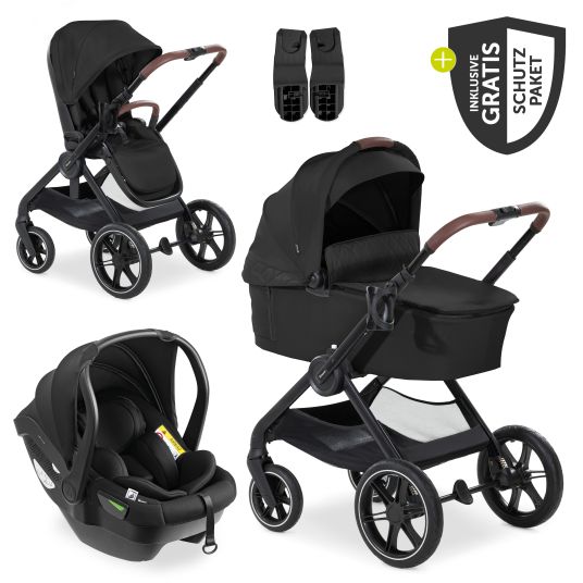 Hauck 3in1 Kinderwagen-Set Walk N Care Trio Set inkl. i-Size Babyschale Drive N Care & XXL Zubehörpaket - Black