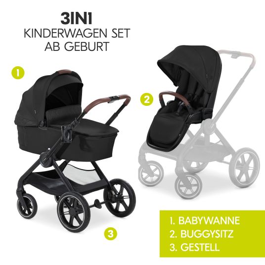 Hauck 3in1 Kinderwagen-Set Walk N Care Trio Set inkl. i-Size Babyschale Drive N Care & XXL Zubehörpaket - Black