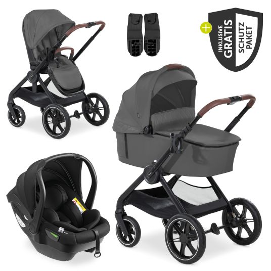 Hauck 3in1 Kinderwagen-Set Walk N Care Trio Set inkl. i-Size Babyschale Drive N Care & XXL Zubehörpaket - Dark Grey