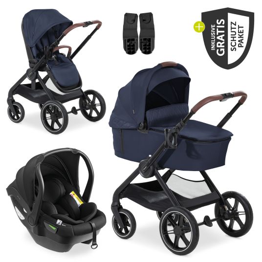 Hauck 3in1 Kinderwagen-Set Walk N Care Trio Set inkl. i-Size Babyschale Drive N Care & XXL Zubehörpaket - Dark Navy Blue