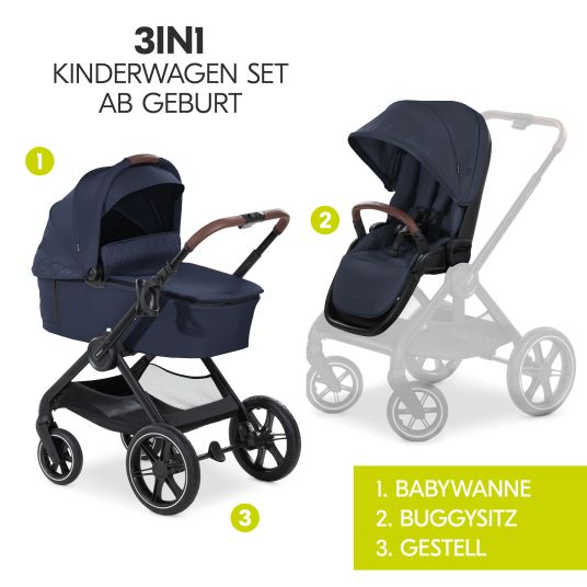 Hauck 3in1 Kinderwagen-Set Walk N Care Trio Set inkl. i-Size Babyschale Drive N Care & XXL Zubehörpaket - Dark Navy Blue