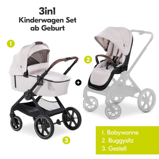 Hauck Set passeggino 3in1 Walk N Care Trio Set incl. Maxi-Cosi i-Size Cabriofix e pacchetto accessori XXL - Beige