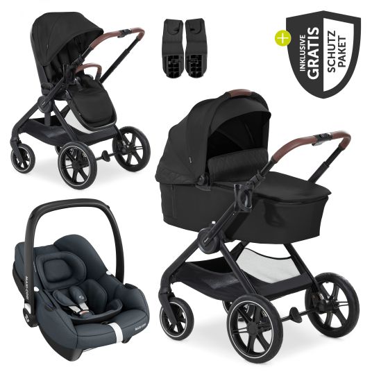 Hauck Set passeggino 3in1 Walk N Care Trio Set con Maxi-Cosi i-Size Cabriofix e pacchetto accessori XXL - Nero