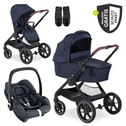 Hauck Set di passeggini 3in1 Walk N Care Trio Set con Maxi-Cosi i-Size Cabriofix e pacchetto accessori XXL - Blu marino scuro