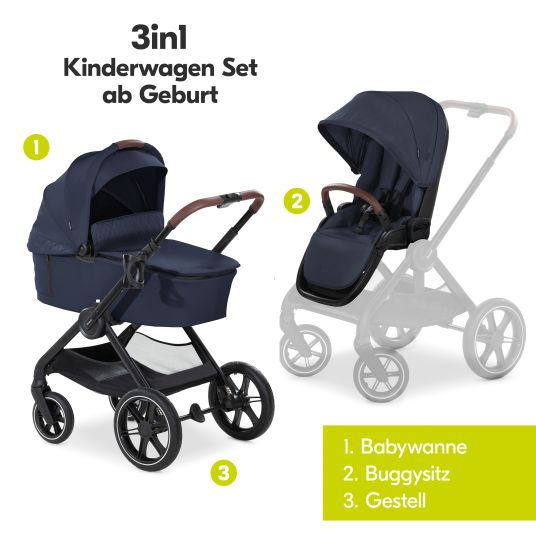 Hauck 3in1 Kinderwagen-Set Walk N Care Trio Set inkl. Maxi-Cosi i-Size Cabriofix & XXL Zubehörpaket - Dark Navy Blue