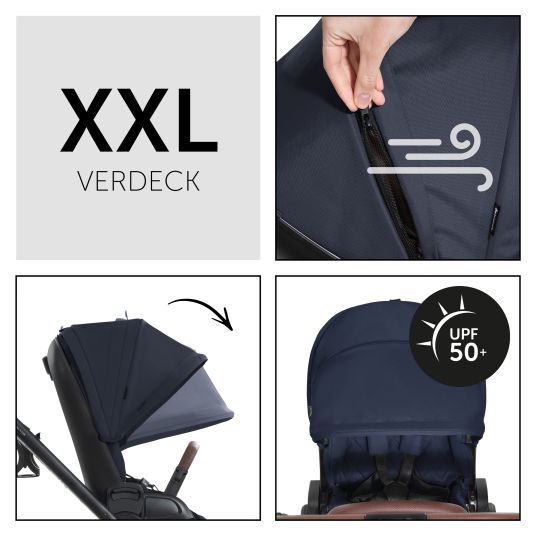 Hauck 3in1 Kinderwagen-Set Walk N Care Trio Set inkl. Maxi-Cosi i-Size Cabriofix & XXL Zubehörpaket - Dark Navy Blue