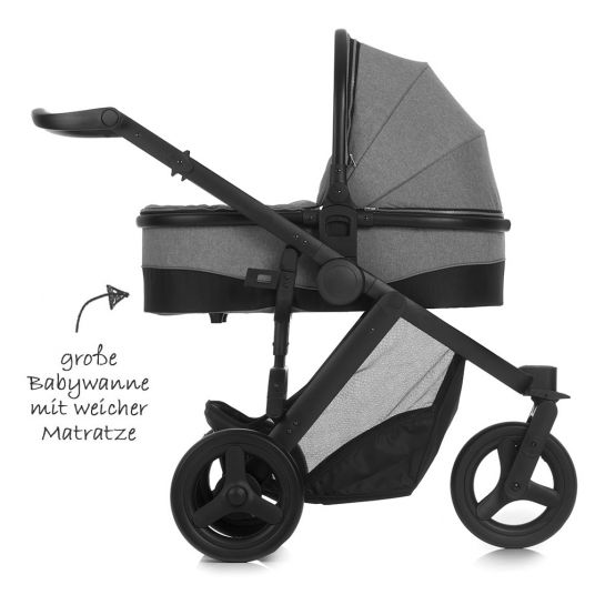 Hauck 4in1 Kinderwagen-Set Maxan 3 Plus inkl. Babyschale Comfort Fix und Isofix Basis - Melange Stone