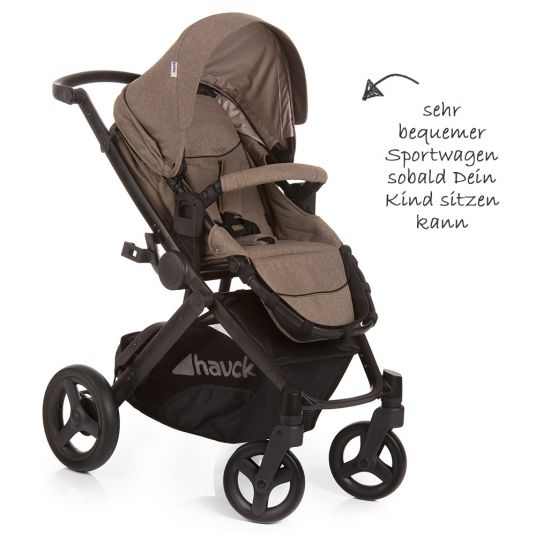 Hauck 4in1 Kinderwagen-Set Maxan 4 Plus inkl. Babyschale Comfort Fix und Isofix Basis - Melange Brown