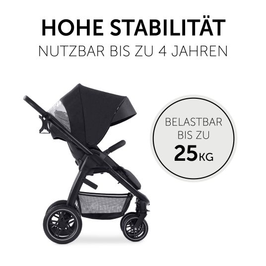 Hauck Set di passeggini 4in1 Saturn R Duoset (capacità di carico fino a 25 kg) con seggiolino auto per bambini, base Isofix e pacchetto accessori XXL - Nero Melange