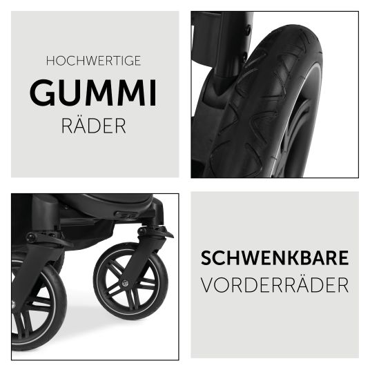 Hauck 4in1 Kinderwagen-Set Saturn R Duoset (bis 25 kg belastbar) inkl. Babyschale, Isofix Basis und XXL Zubehörpaket - Melange Black